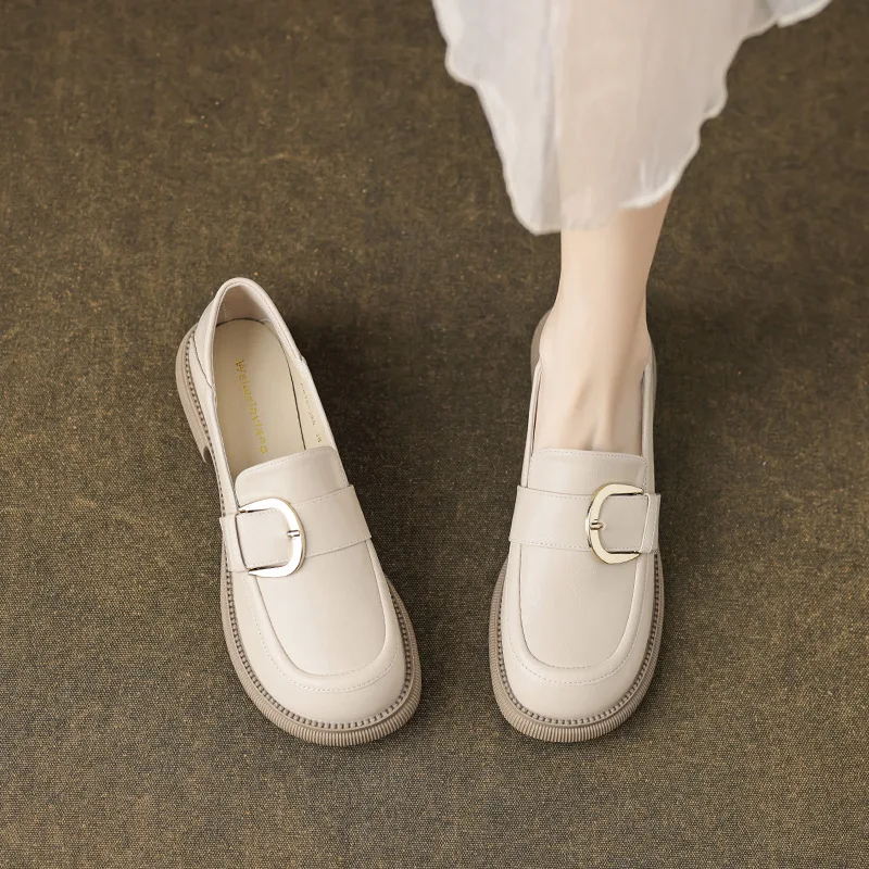 Маленькая кожаная обувь в стиле ретро для женщин с мягкой подошвой и толстым каблуком для женщин с толстой подошвой и лоферами в английском стиле