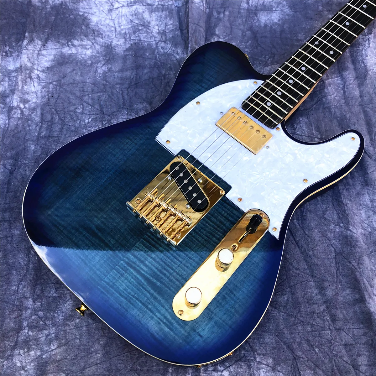  Заводская электрогитара с кленом синего пламени TL, высококачественная золотая фурнитура 6-струнная гитара из массива дерева