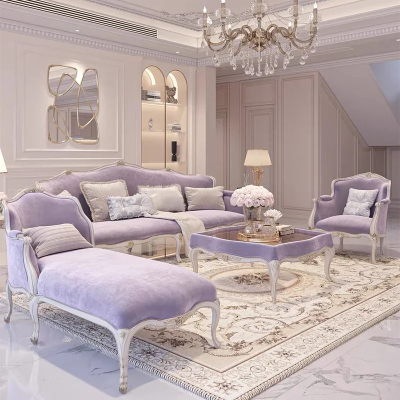 Роскошный винтажный стиль во французском стиле Гравировка Одноместный трехместный диван Американский диван из массива дерева Здание Вилла Гостиная Мебель