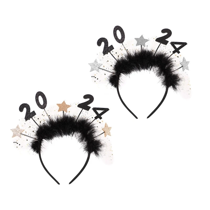 2024 Повязка на голову С Новым годом 2024 Новогодняя повязка на голову Звездная повязка Новогодний обруч для волос Новогодний головной убор для вечеринок 10CF